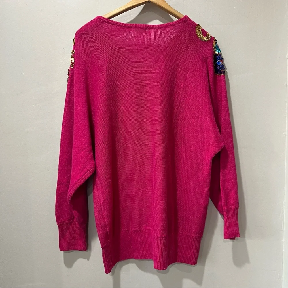 Vintage‎ SML Glitz 80s Pink Knit Sequin Funky Cotton Blend Sweater sz XL.